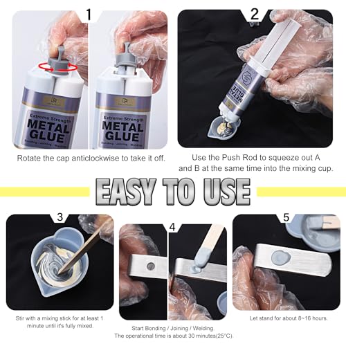 Metallkleber Extra Stark für Metall, Edelstahl & Gusseisen - 2 Komponenten Kleber Epoxidharz 100ml - Flüssigmetall Kleber zum Schweißen & Reparieren, Hochfester Klebstoff für Kunststoff, Holz, Keramik