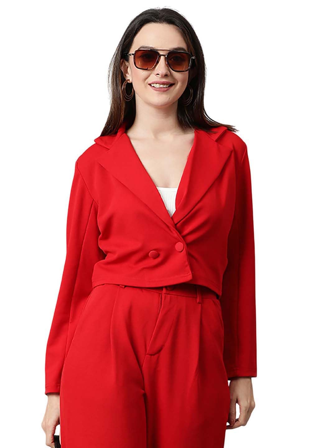 kotty Women's Single Breasted Relaxed Fit Lapel Collar Full Sleeve Blazer-picture-52