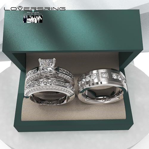 Wedding Ring Sets His And Hers Promise Ring Wedding Ring Sets His And Hers Couples Women 925 Sterling Silver Round Moissanite Man titanium Wedding Band2