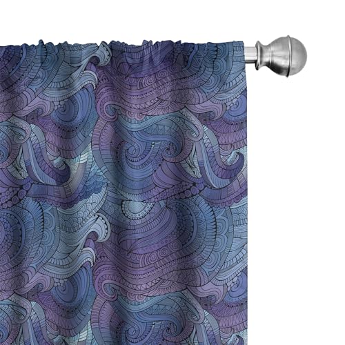 Ambesonne Abstract Window Curtains, Ocean Inspired Graphic Paisley Swirled Hand Drawn Art Print, Lightweight Decorative Panels Set of 2 with Rod Pocket, Pair of - 28" x 84", Blue Purple