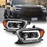 AKKON - Fit 2016-2022 Toyota Tacoma LED Tube Projector Black Headlight w/Sequential Turn Signal Pair Housing