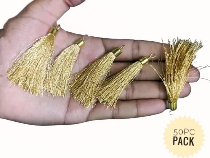 Lacesnmore Tassel Golden Latkan Hanging Fringe Silk Thread jhallar 50 Pieces tessle Dresses, Blouse, Dupatta, Saree,Choli,chunni,Sarees,Lehenga,Suits,Curtains (Golden) 1