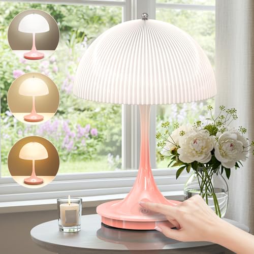 Onherm Tischlampe Kabellos, Touch-Steuerung tischleuchte dimmbar 3 Farbmodi, Wiederaufladbar Knospenform nachtlampe für im Freien, Restaurant, Schlafzimmer, Party, Camping, Kaffeehaus, Rosa