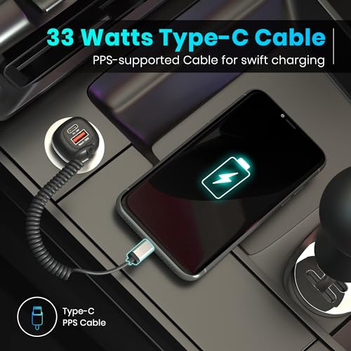 Image of Portronics 71W Car Power 1C Triple Output Fast Car Charger with 33W Type-C Cable, 20W Type-C PD, 18W USB Port, Fast Charging Adapter Compatible with Cars for iPhone & Android Smartphone (Black)