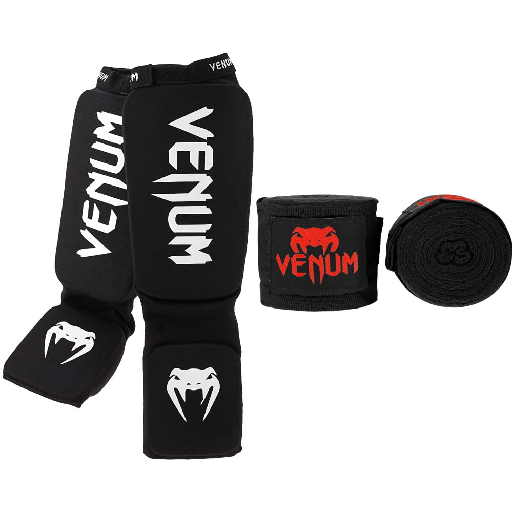 VENUM Kontact, Parastinchi E Guardia del Collo di Piede Unisex, Nero, Taglia Unica & Bendaggi da Box Unisex – Adulto, Nero/Rosso, 4m