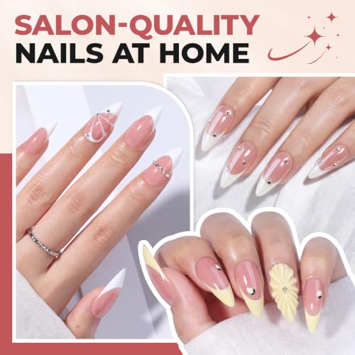 Image of UNA GELLA Medium Stiletto Gel Tips Nail Kit, Pre-Etched Nail Tips 120PCS | Stiletto Nail Tips with Gel Glue, Mini U V LED Lamp, Soft Press-On Nails, 12 Sizes DIY Nail Extension Set for Home Salon Gift