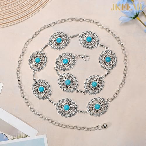 Western Chain Belt for Women, Turquoise Concho Belt Stylish Waist Accessories for Daily Carnival3