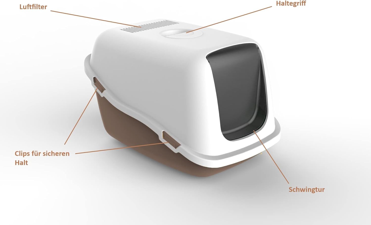 Ella Classic Katzentoilette mit Deckel, Katzentoilette aus Kunststoff mit Luftfilter, keine Ausbreitung von Gerüchen und Katzenstreu, leicht zu reinigen. 57 x 39 x 38 cm. Grau