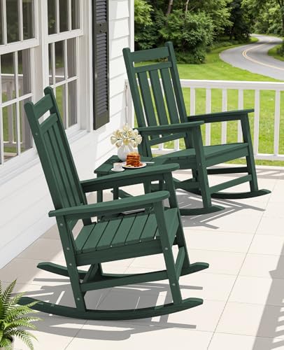 Image of KINGYES Oversized Outdoor Rocking Chair, HDPE Patio Rockers, Green