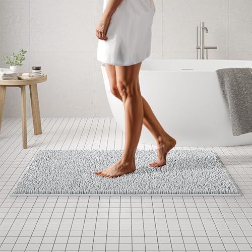 Image of MAYSHINE Plush Shaggy Chenille Bath Mat | Extra Soft, Super Absorbent, Non-Slip Bathroom Rug | Fluffy Microfiber, Area Rug Sets for Bathroom Floor, Kitchen, Living Room | 47 inchx27 inch | White