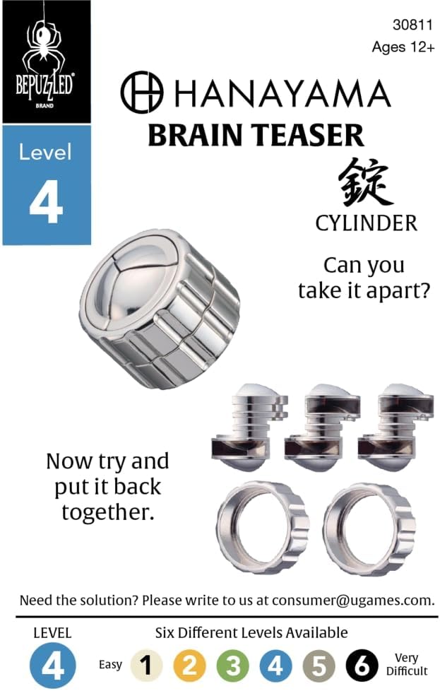 BePuzzled |Cylinder Hanayama Metal Brainteaser Puzzle Mensa Rated Level 4, for Ages 12 and Up
