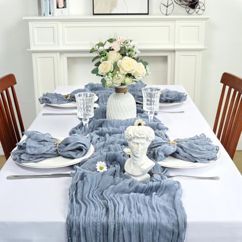 8 Pack Dusty Blue Cheesecloth Table Runner 10Ft Spring Gauze Cheese Cloth Table Runner 120 Inch Boho Sheer Rustic Fabric for Home Decor Bridal Baby Shower Wedding Decoration by Heneger - Image 3