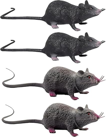 4 Pcs Fake Rat for Adult, Toy Rat for Halloween Pranks, Adult Pranks
