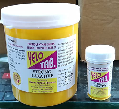 Homeopathic Yelo Tab Tablets, Strong Laxative Tablets for Constipation & Gastric Troubles (1000 Tablets)