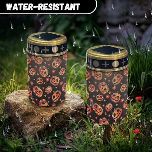 Image of Funny Face Pumpkin Cemetery Solar Lights Water Resistant LED Flameless Candle Grave Lights Solar Powered Halloween Decorations Light for Prayer 2 Pcs