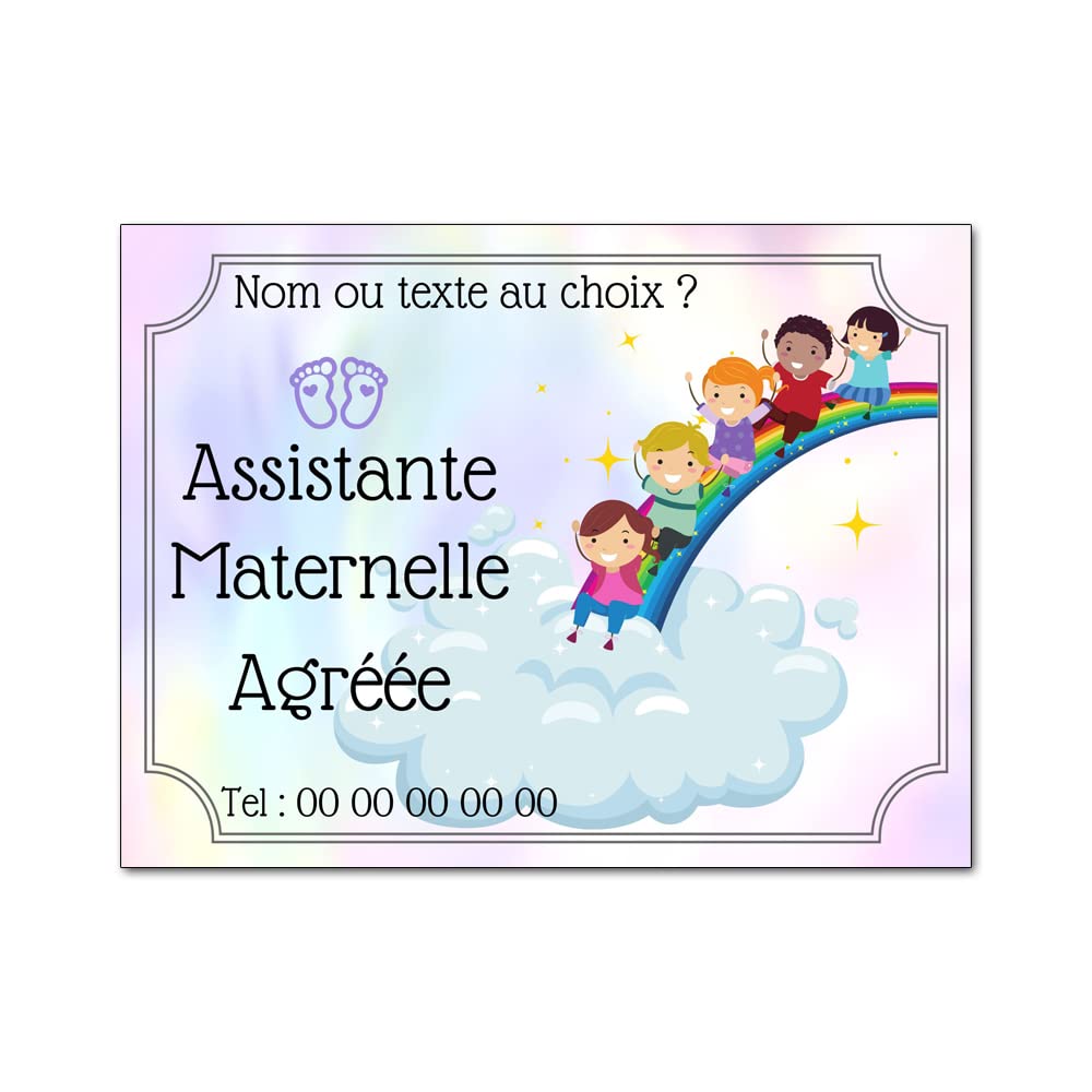 Plaque assistante maternelle agréée toboggan arc-en-ciel 15x20cm