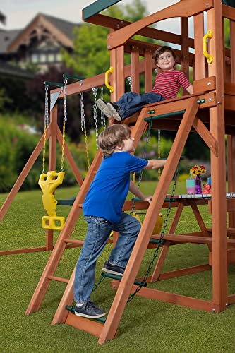 Jungle Fun Cedar Large Backyard Playset | W:21'3" D: 15'5" H:10'7" | W/2-Person Glider & 2 Belt Swings | Kids Age 3-12 | Diy Assembly | Steel Hardware | Astm Standards | 10-Year Warranty On Wood #TOP3