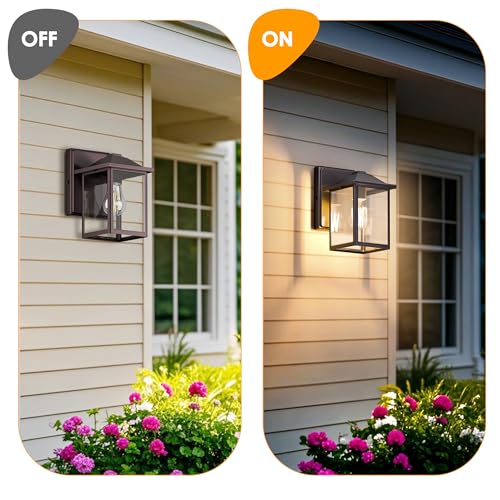 Image of Outdoor Wall Light Fixture, Exterior Waterproof Porch Lighting | Dark Chocolate Patio Wall Lantern, Anti-Rust, Clear Glass, E26 Socket, Wall Mount Sconce Lighting, Outside Front Door Light