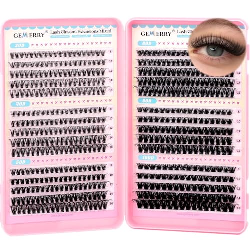 GEMERRY Pestañas Postizas 30D+40D+50D+60D+80D+100D D Curl 8-16mm Mix Pestañas Pelo a Pelo para Extensiones de Pestañas Cluster Lashes