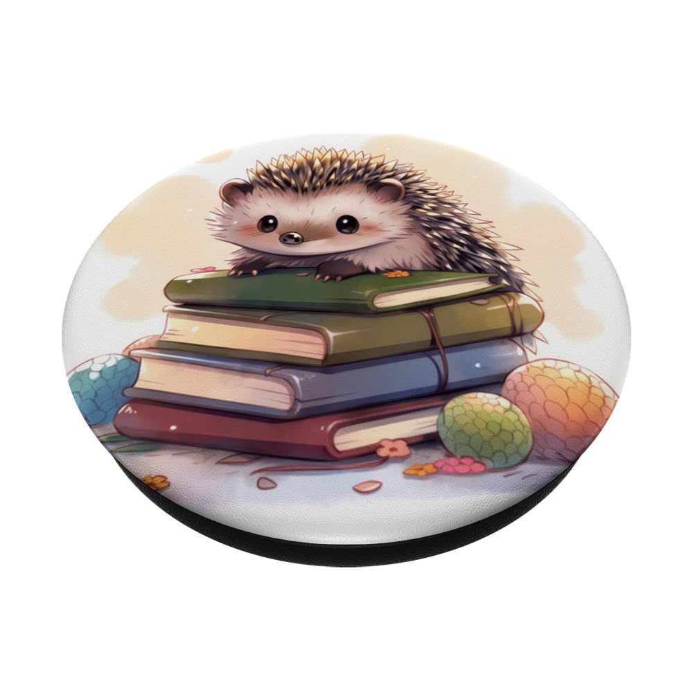 Book Nerd Hedgehog PopSocket - Reading Theme Phone Grip & Stand For Book Lovers