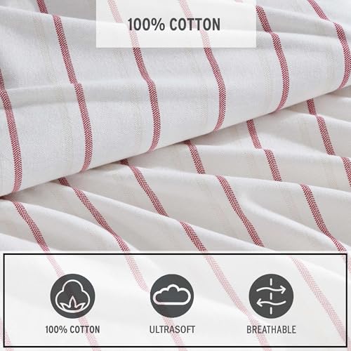 Image of Eddie Bauer - King Bed Sheets, Cotton Flannel Bedding Set with Matching Pillowcases, Brushed for Extra Softness, Deep Pocket, Oeko-Tex Certified (Cooper Falls Red)
