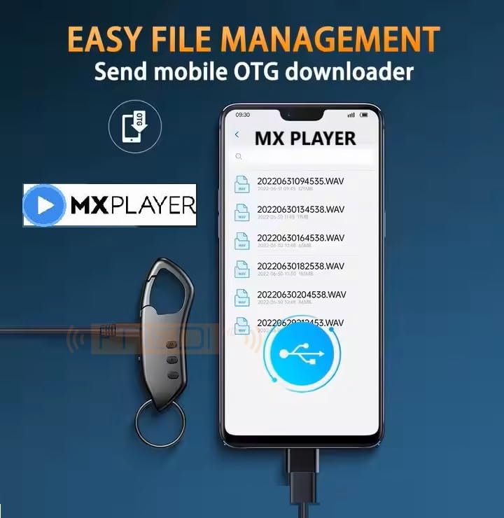 Image of FREDI HD PLUS 16GB Keychain Digital Voice Recorder | Portable Audio Recording Device with Built-in Microphone | Rechargeable Battery | USB Plug and Play File Transfer | Compact Keyring Audio Recorder