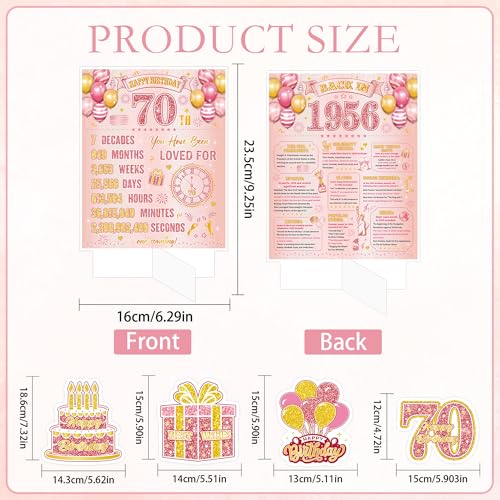 Image of 70th Birthday Decorations for Women, 7 Pcs Pink Rose Gold Back in 1956 Happy 70th Birthday Honeycomb Centerpieces Table Decorations for 70 Year Old Bday Party Favors Supplies