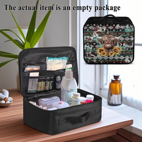Image of Gomyblomy Aztec Highland Cow Print First Aid Kit Bag Empty Portable First Aid Kits for Business Travel Medium Emergency Medical Kit for Cars Home Medicine Bag Medical Supplies Bags