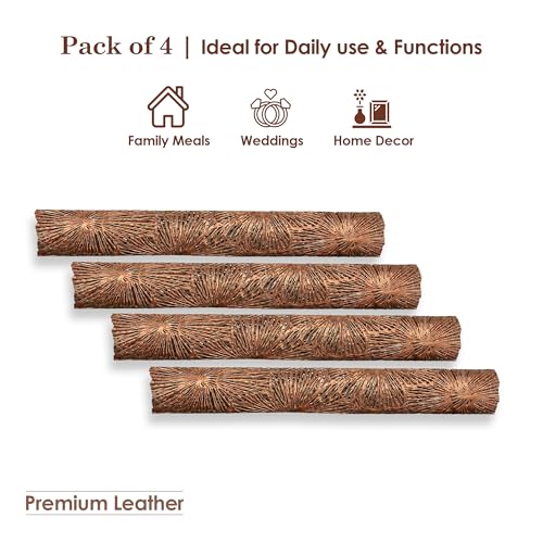 Image of Kuber Industries 4 Pcs Set Leather Side Table Mats | Washable Placemat /Dining Table Mat for Wedding and Family Functions | Flower Round Design - Copper