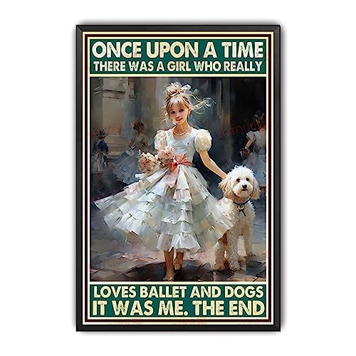 Image of YOTQUULKI Canvas Prints Artwork A Girl Really Loved Ballet And Dogs Laundry Room Decor Canvas Wall Art Prints for rooms 8x12inch-with Metal Frame