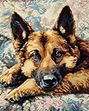 AMBATTERY Teppich Selber Machen Deutsche Schäferhunde Knüpfen Set Teppich Knüpfteppich Set Groß Latch Hook Kit Für Erwachsene,Knüpfen Tapisserie Knüpfpackung Für Home Decor 35x46in