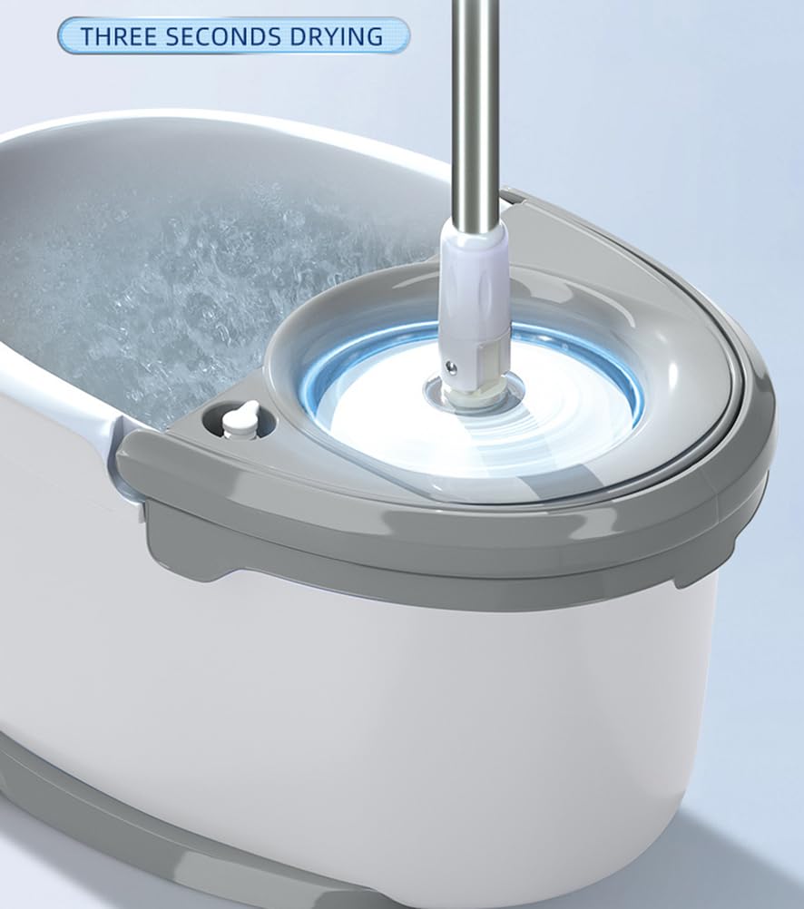 Juego de fregona y cubo giratorios, cubo engrosado mejorado, escurridor | Trapeador giratorio de 360° con almohadillas de microfibra de limpieza de un solo toque, sistema de limpieza de pisos