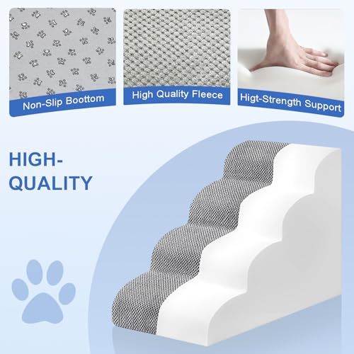 Image of Dog Stairs for Bed 28.7 inchH, 4 Extra Deeper Ramp /Steps for Small Dogs & Cats to get on High Bed or Couches, Grey