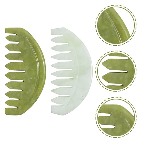 Miniatura 6 de Masajeador de cabeza, 2 piezas, peine de masaje de jade, Guasha, raspado del cuero cabelludo, peine de dientes anchos, masajeador de cuero