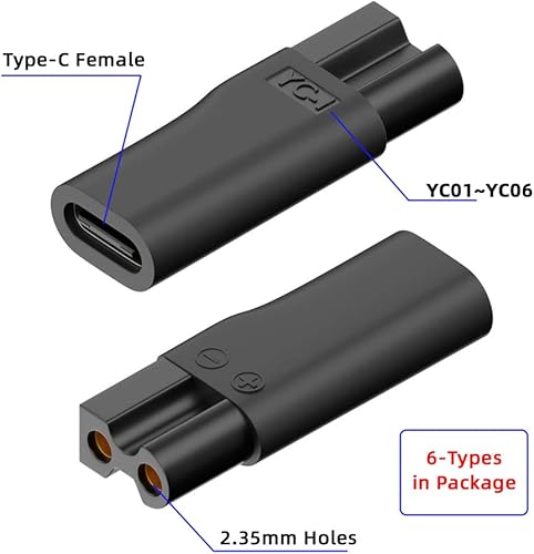 Miniatura 5 de xiwai 6 piezas de repuesto DC 5V cargador USB adaptador USB-C hembra a 2 pines para cortapelos eléctricos, instrumentos de belleza, recortadoras de