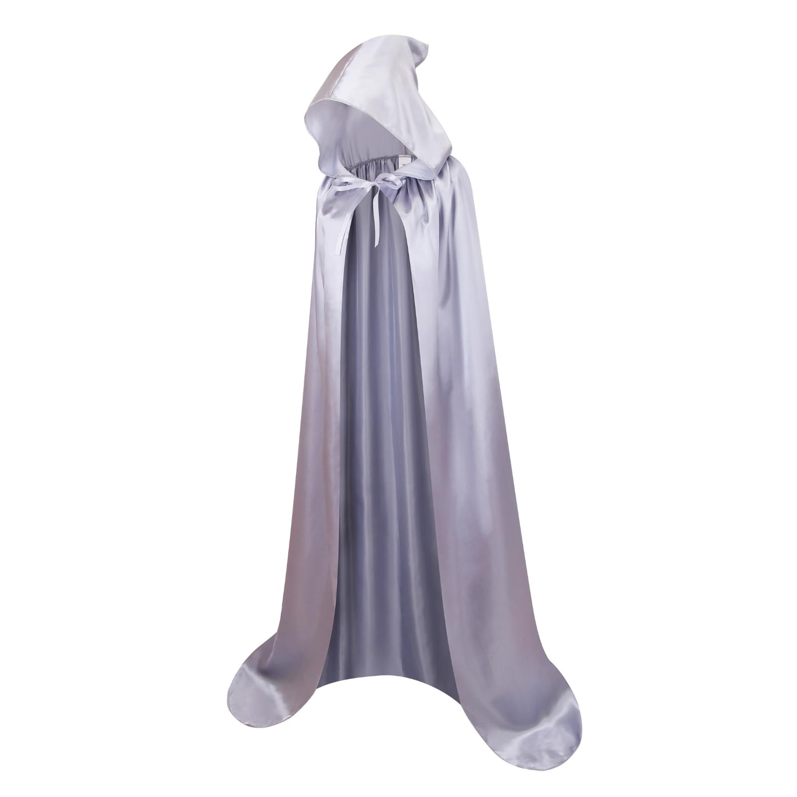 RRCBMD Adult Satin Hooded Cloak Unisex Long Silver Cape with hood Ponchos Women Men Halloween Cosplay Cloak Costume 66.9Inch