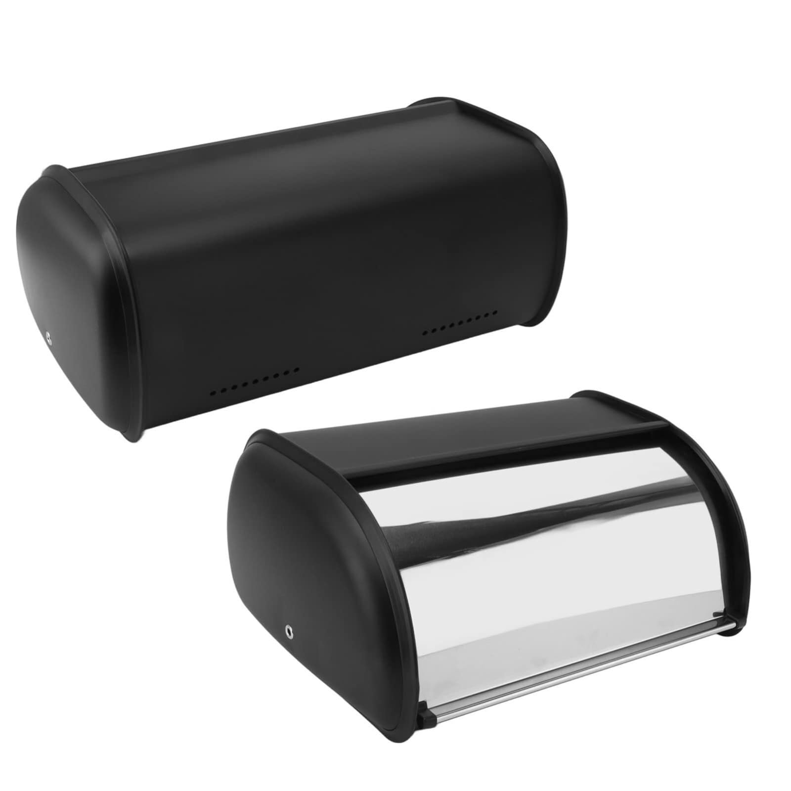 Brotkasten Brotbox Brotaufbewahrung Brotkasten Aus Metall Mit Großer Kapazität Und Rolltop-Deckel, Multifunktional, Hochglanzpoliert, Vorratsbehälter Brotkästen Brotaufbewahrungsbox Brotkiste(Black)