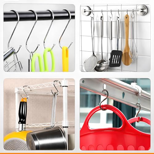 Image of VOLO Stainless Steel Multipurpose S-Hook Pack of 10 pcs, Organizer for Cupboard, Cabinets, Hangers, Kitchen Cutlery Hanging Hook, Cloth Hanger Hook, Color:Silver