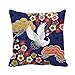Copricuscini Uccelli in Volo Blu Gru Airone Motivo Giapponese Motivi Orientali Caso Federa Quadrate Federe Decorativi Federa per Casa, Letto, Auto, 45X45Cm