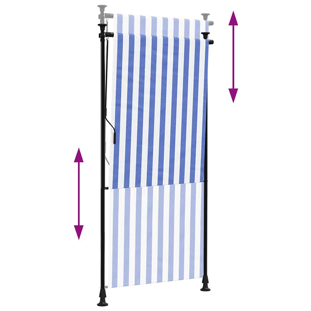 Store Vertical Exterieur avec manivelle sans perçage, Store Enrouleur sans Percage Exterieur, Extensible & Opaque, Paravent de Balcon, Coupe-Vent, Bleu et Blanc 100x270 cm Tissu Acier