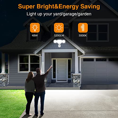 Lepower 48W Led Security Lights, 5200Lm Motion Sensor Flood Lights Outdoor, Motion Detector Flood Light With Adjustable 72Ft &Time Setting, 3 Head Flood Light For Outside Garage, Yard, Porch, Entryway #TOP2