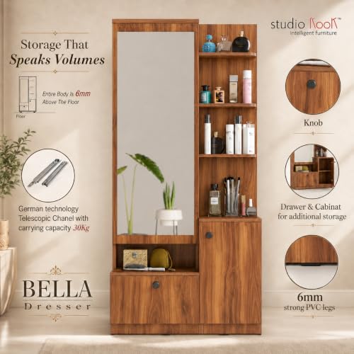 Image of Studio Kook Bella Dressing Table with Mirror and Storage, Amber Walnut