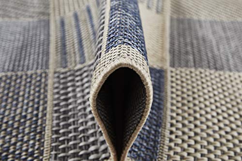 andiamo In- & Outdoor Teppich wetterfest und wasserdurchlässig Flachgewebe Kurzfloor 160 x 230 cm Beige-blau