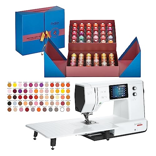 Bernette B77 Sewing and Quilting Machine With 60-Pc Sunset Thread Bundle - Versatile Stitches, Effortless Operation, and Spacious Workspace - Precision Control, LCD Display, and Memory Function