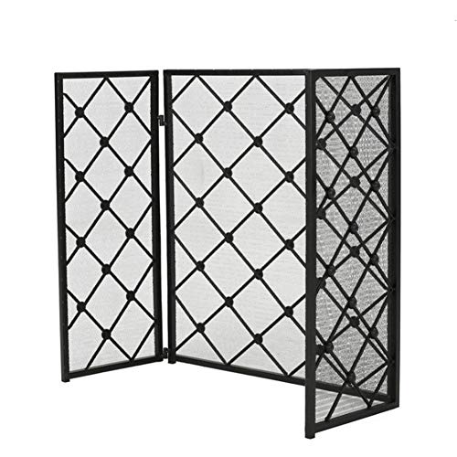 Pantalla Chimenea Einfacher 3-Panel Kaminschirm mit Schutzstahlgitter & Faltflügel - Wohndeko Kamin Zaun, Funkenschutz Cover, 125cm Breite (Color : Black) Cover