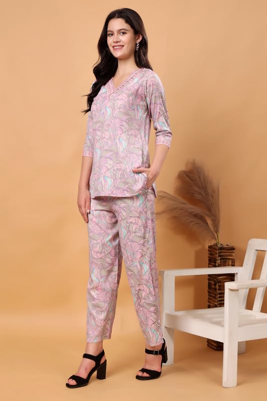 Image of London Hills Women Printed Kurta with Pant Salwar Suit Set || Plazo Kurti Cotton Set