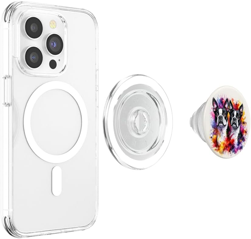 Watercolor Splash Bostie Boston Terrier Dog Lovers PopSockets MagSafe PopGrip for iPhone
