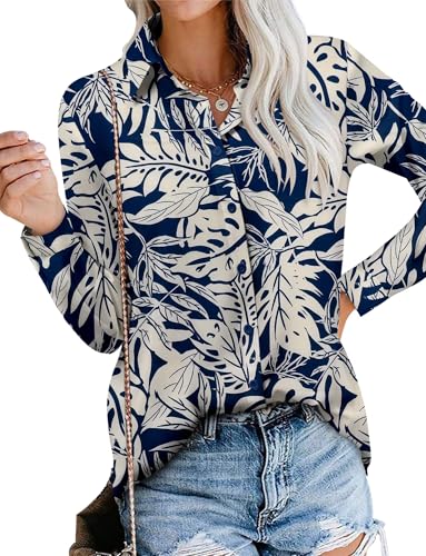 Image of Magritta Women's Shirts Fashion Casual Loose Fit Long Sleeve Button Down Lightweight Collared Blouse Tops