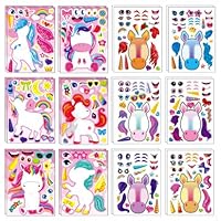 24 Pcs Unicorn Stickers for Kids - DIY Unicorn Party Favors, Birthday Decorations, Crafts Activities, Classroom Gifts (Make Your Own Face Stickers)
