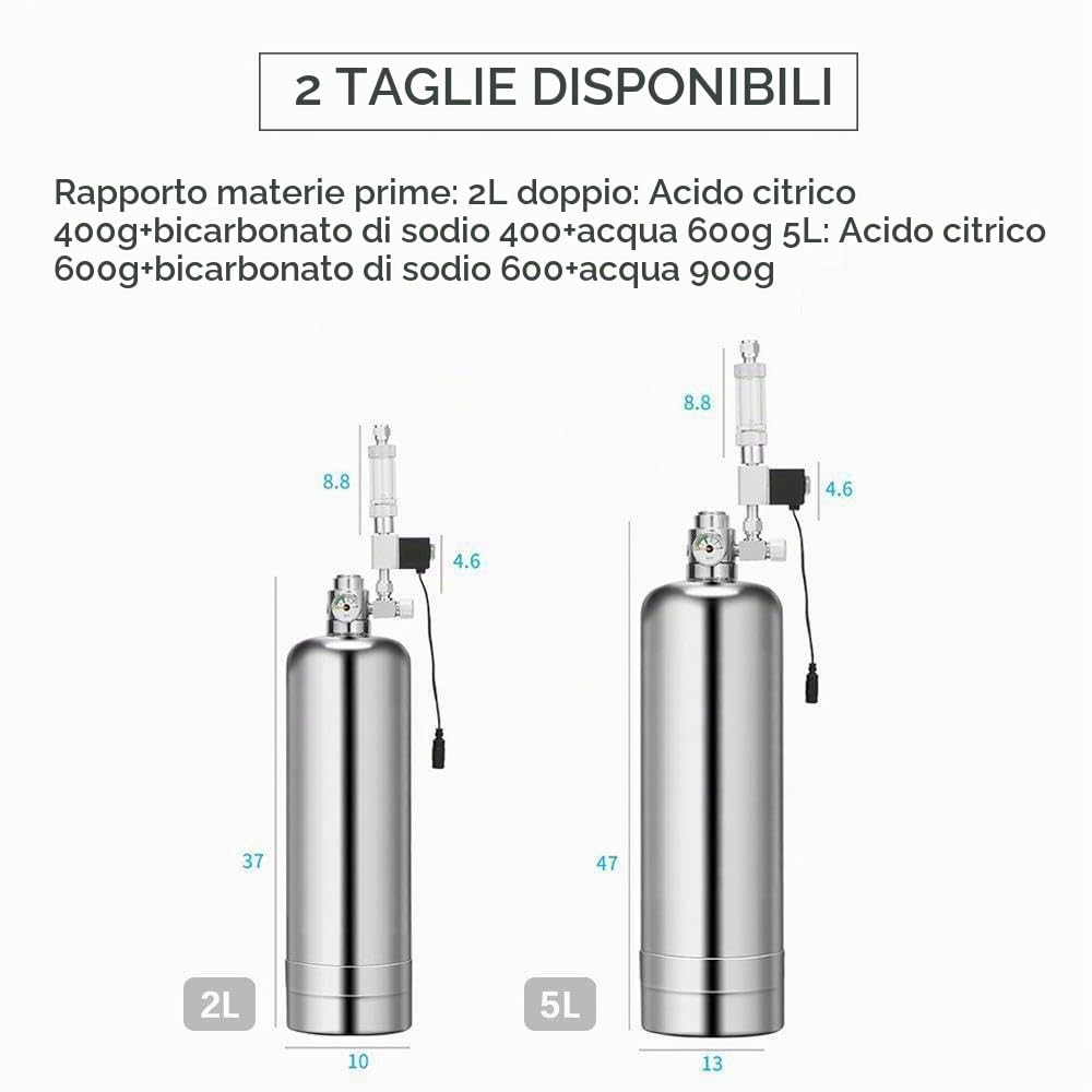 Kit generatore di CO2 da 5 l per Doppio Acquario, generatore di CO2 in Acciaio Inox con valvola a solenoide, diffusore di Bolle, Kit reattore anidride carbonica per acquari vegetali